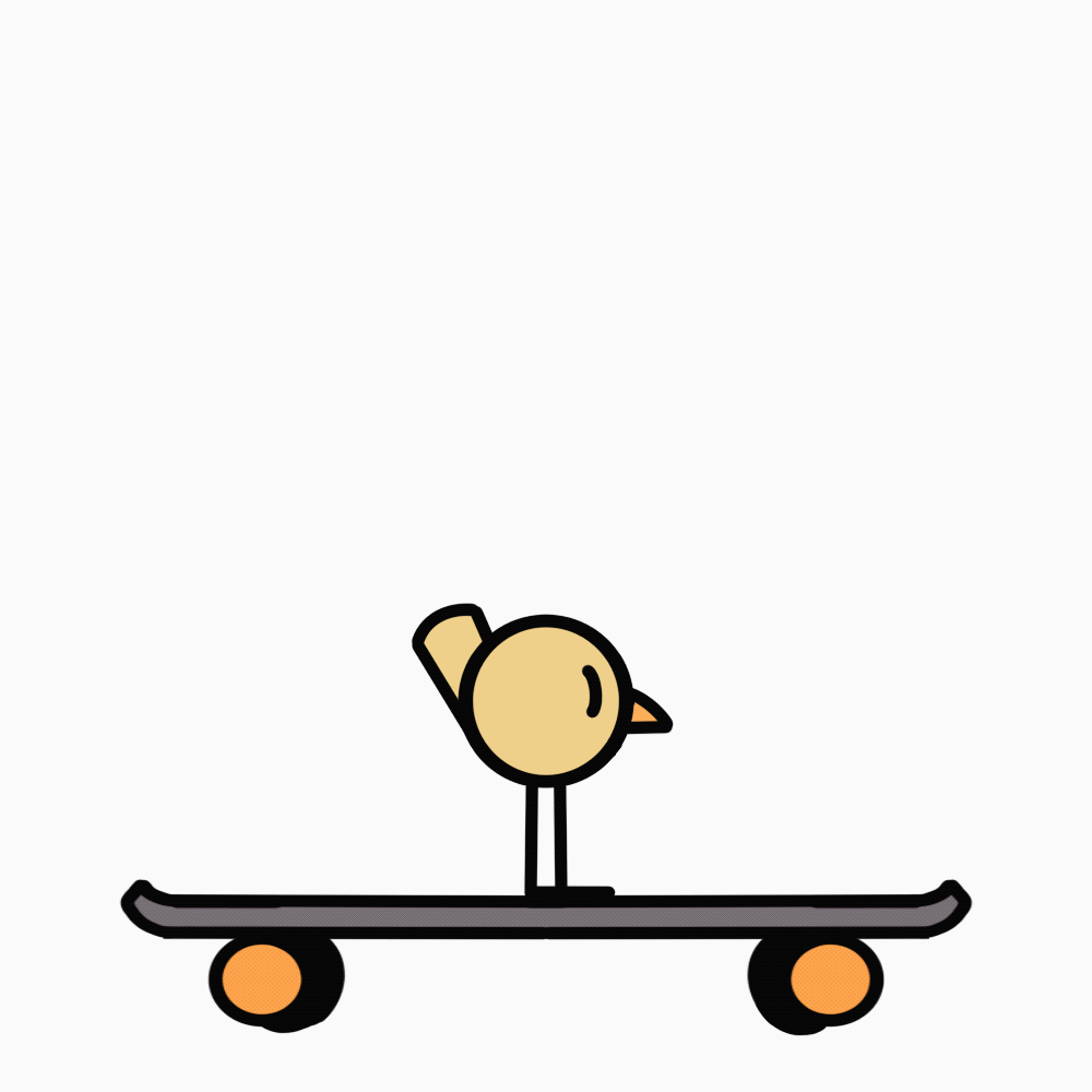 Animated GIF by Alex Long showing a skateboarding bird.