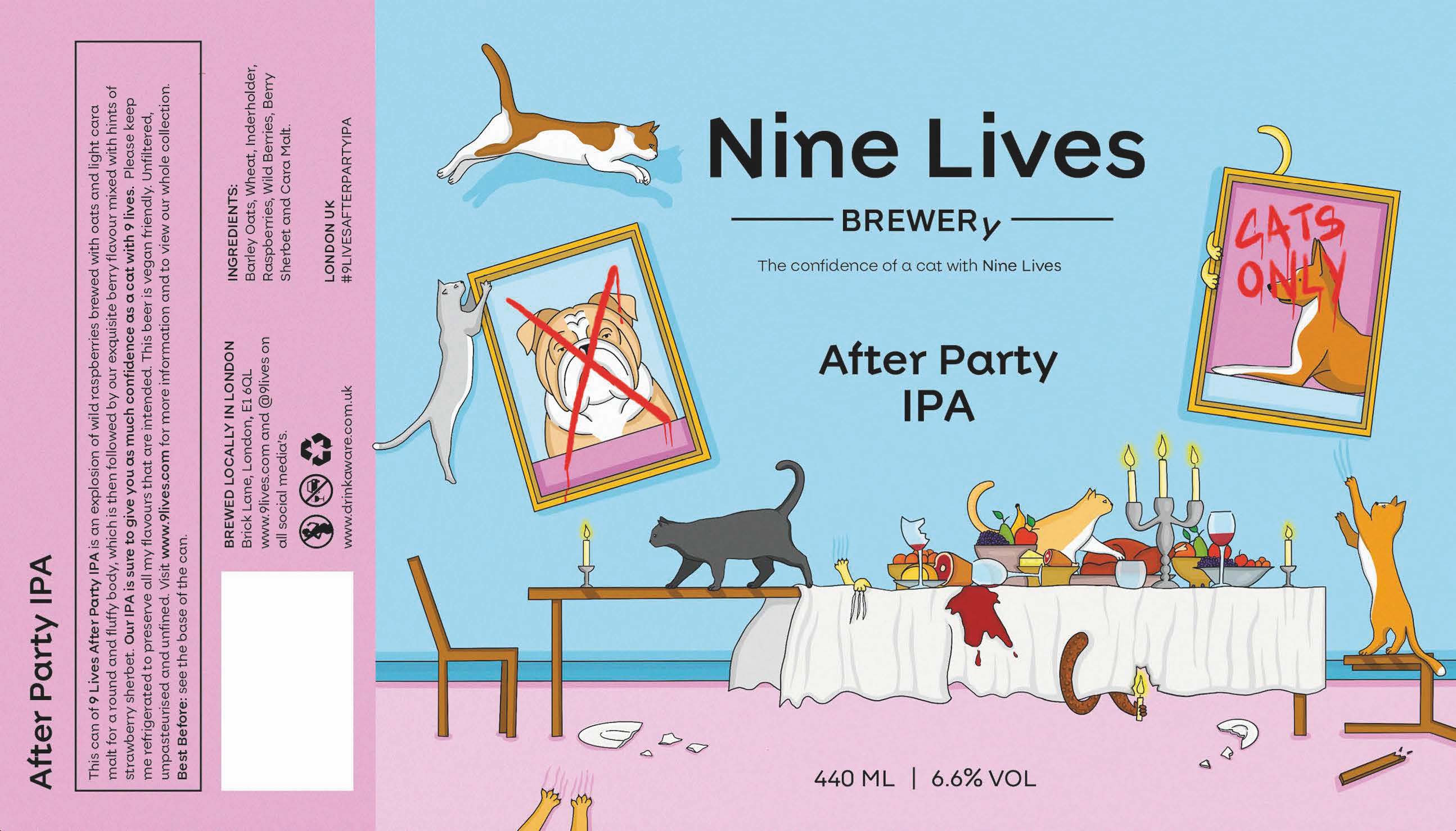 Craft Beer label design by Ben Dale with a playful design showcasing cats with nine lives.