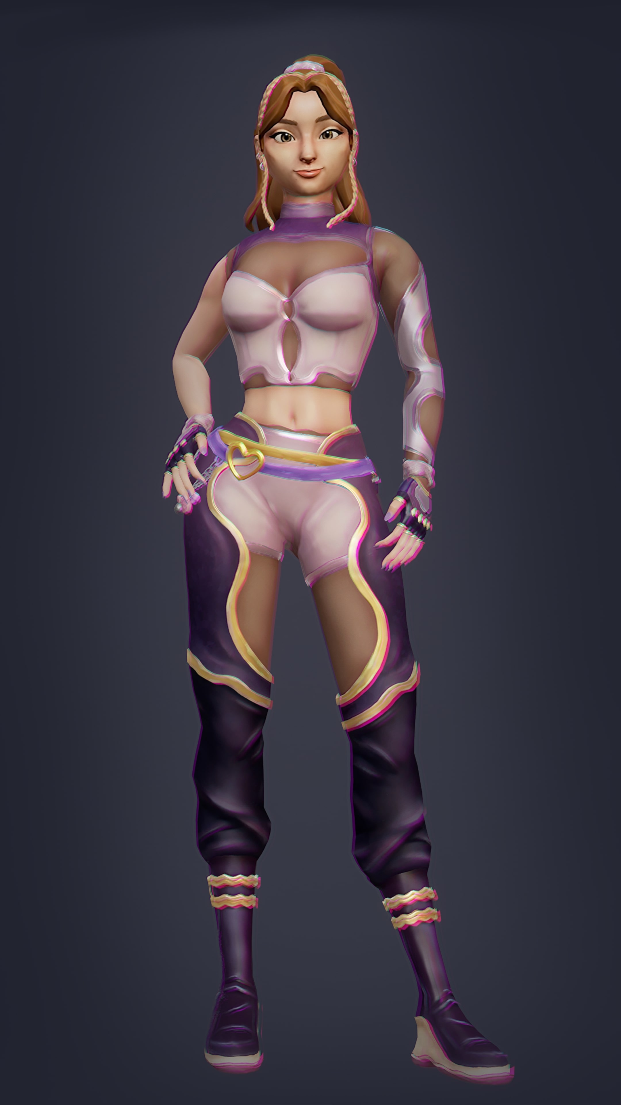 A female 3D character model viewed from the front in the style of Valorant
