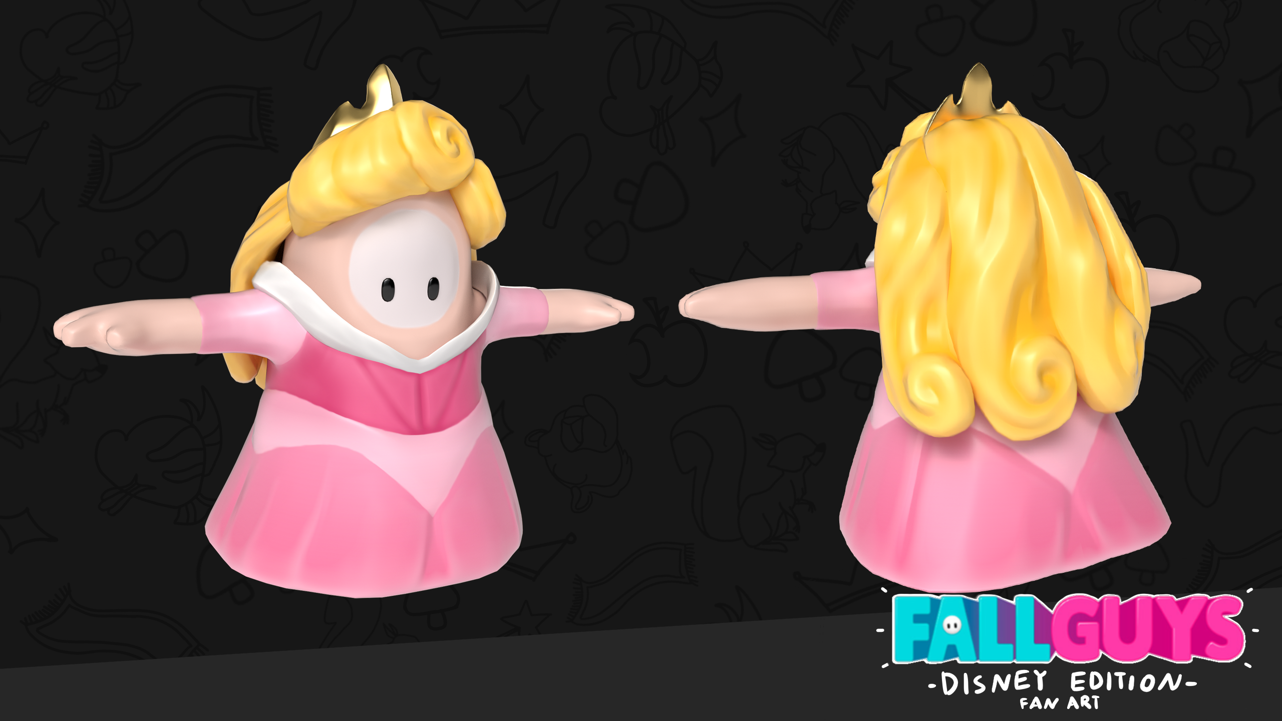 A 3D model of the character Aurora in the style of Fall Guys
