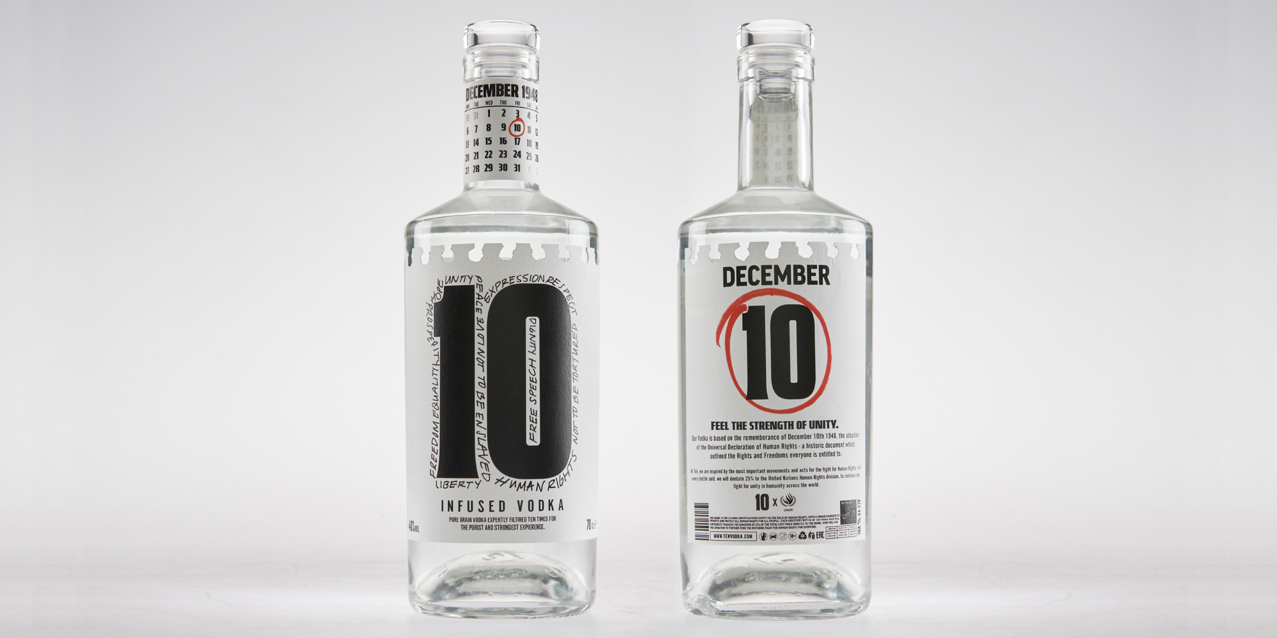 Design work by Cian Paige, showcasing the front and back sides of the 10 Vodka packaging.