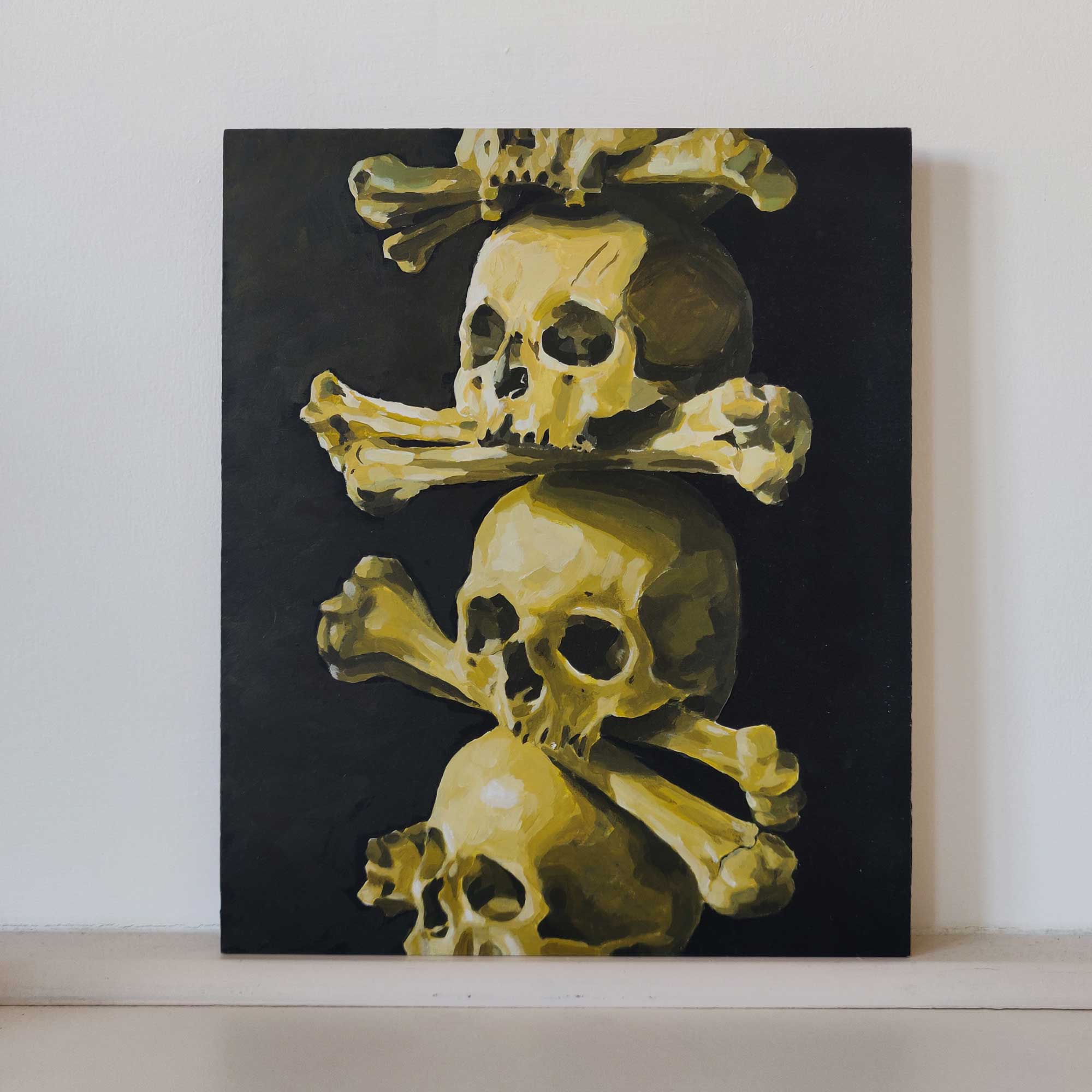 Fine Art work by Daniel Firmin showing a stack of human skulls.
