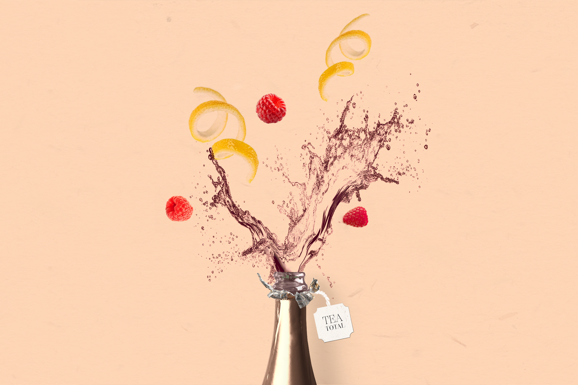 Moving image social advertisement by Emily Morris showing celebration scenes, and product photography explaining the concept for the 0% alcohol tea infusion 'champagne' drink.