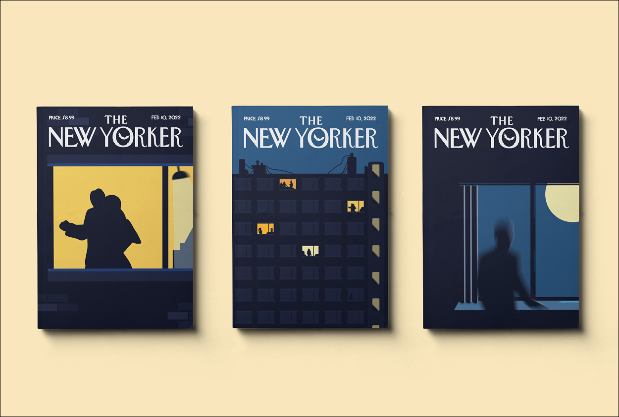 Dracula: The Musical magazine covers by Emily Parker showing three dark, illustrated New York scenes.