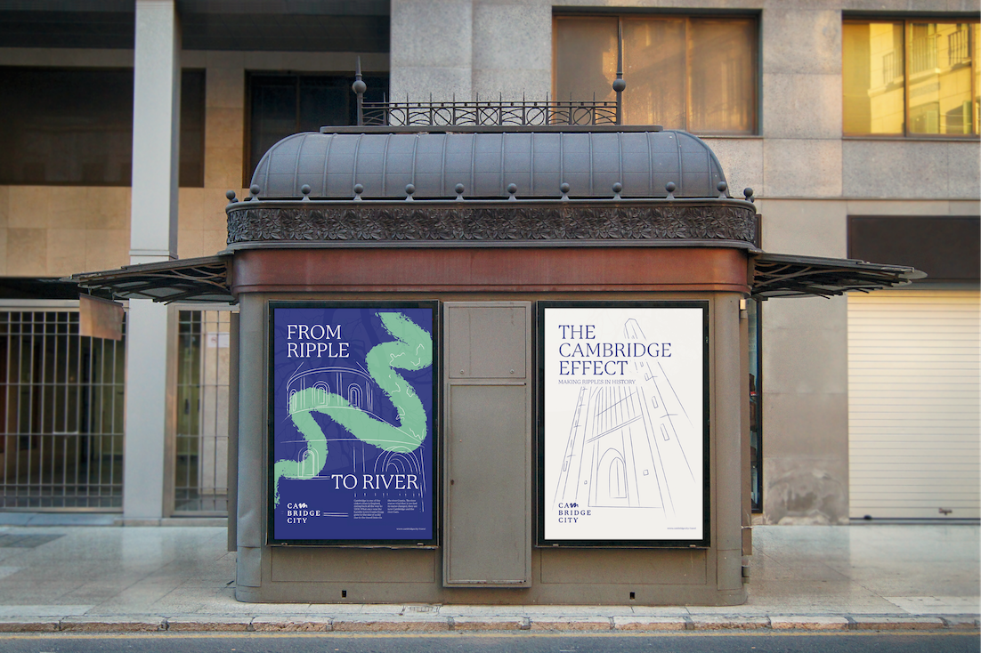 Motion posters showing detailed illustrations with ripples passing though them. Thumbnail shows two of the motion advertisements on screens at a station.