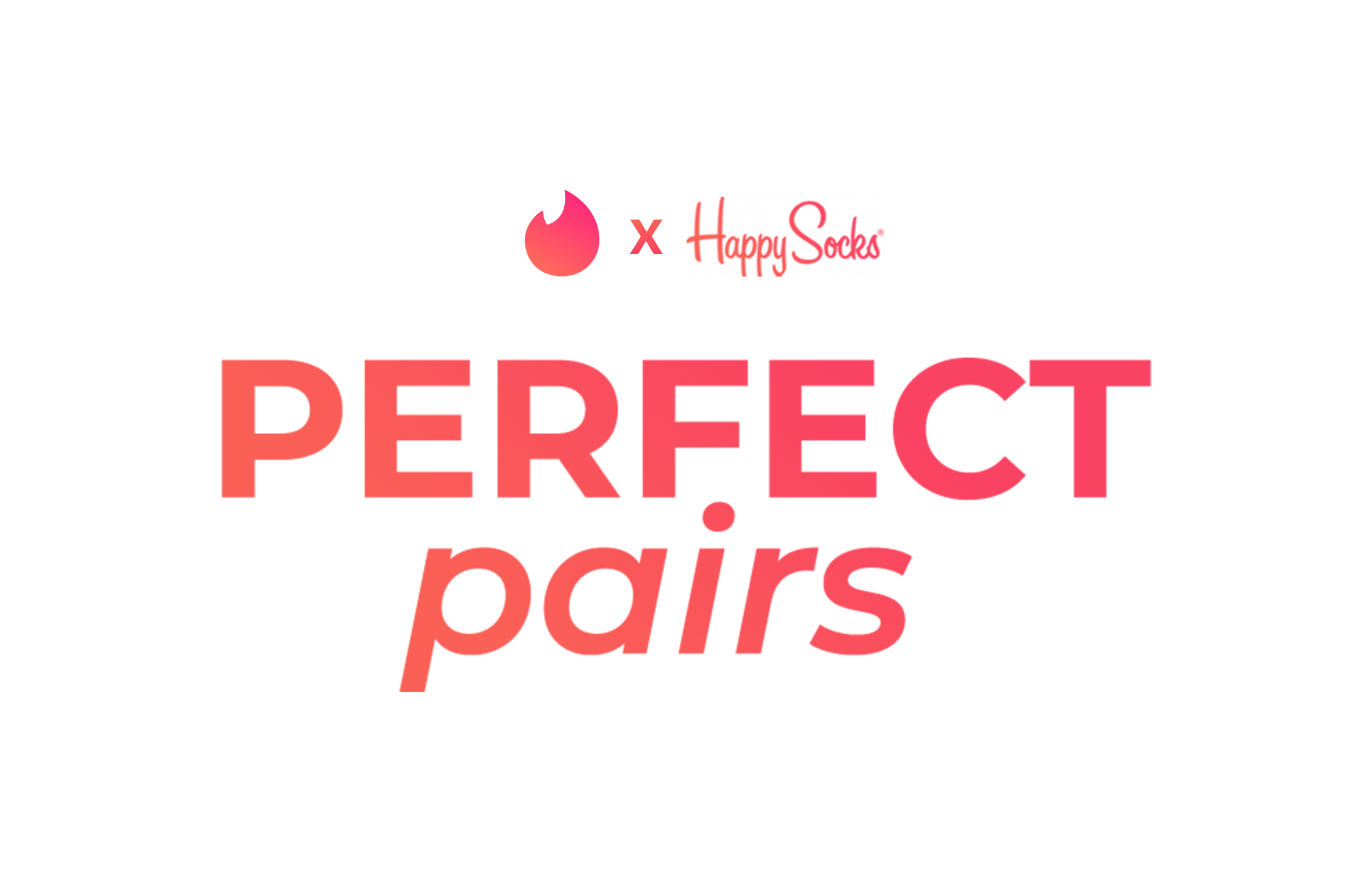 Tinder and Happy Socks advertising collaboration video explaining concept . Thumbnail is 'Perfect Pairs' in pink on white background with logos for tinder and happy socks.