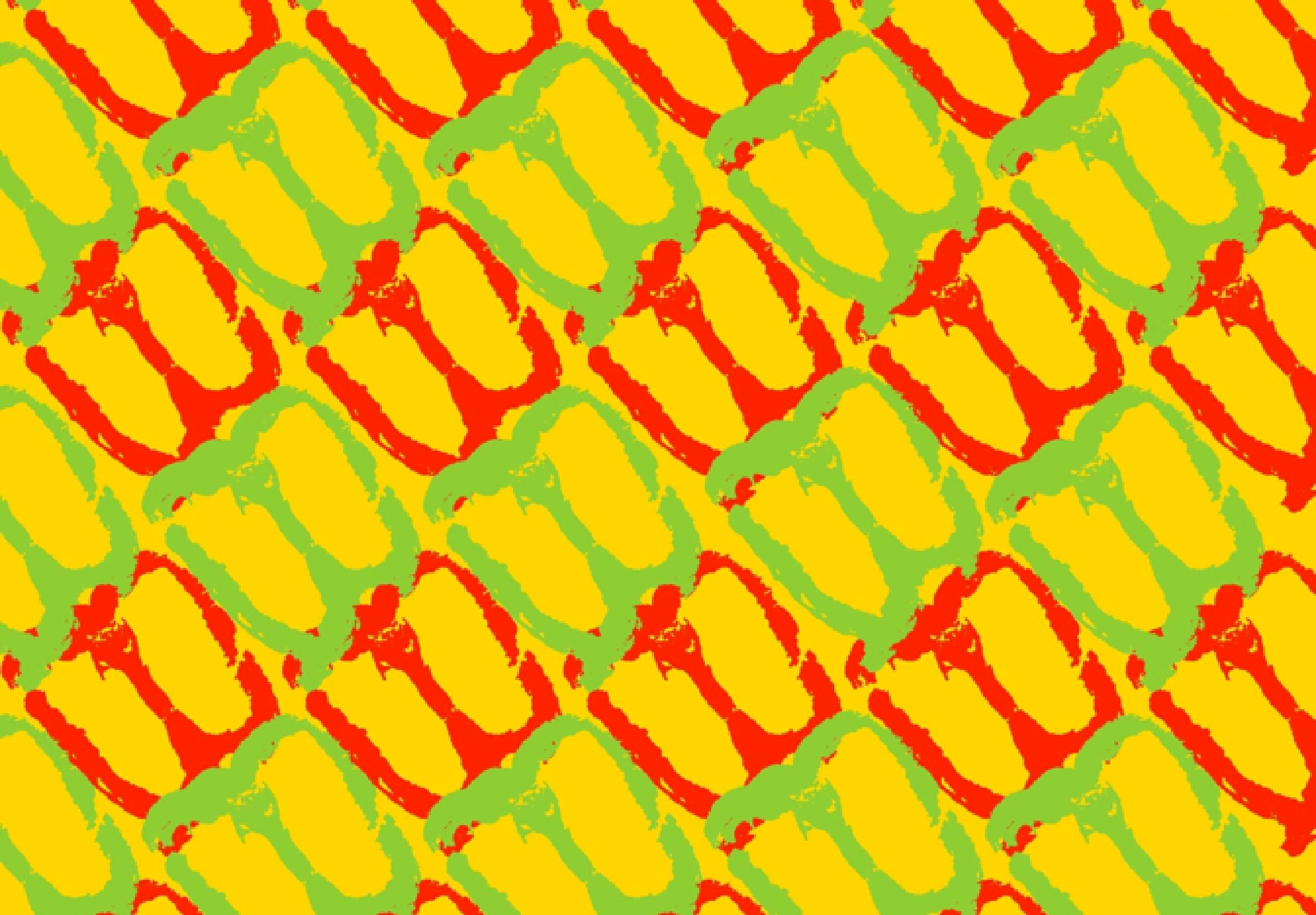 Image of a pattern created with monoprinting bell peppers, digitally created with bright neon colours.