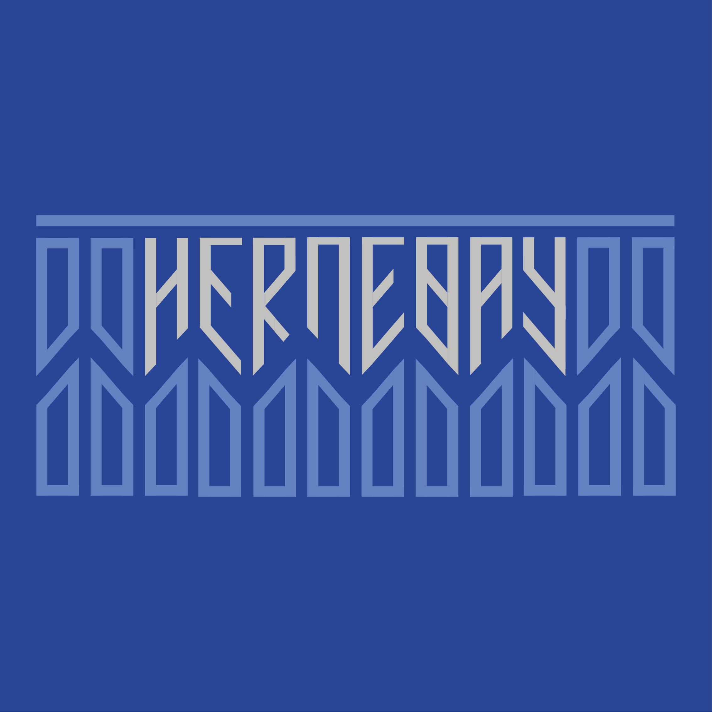 Logo Typography By Fin Norton showing the Herne Bay Ice Hockey Club logo. Blue background with angular white type saying 'Herne Bay' and a light blue angular pattern.