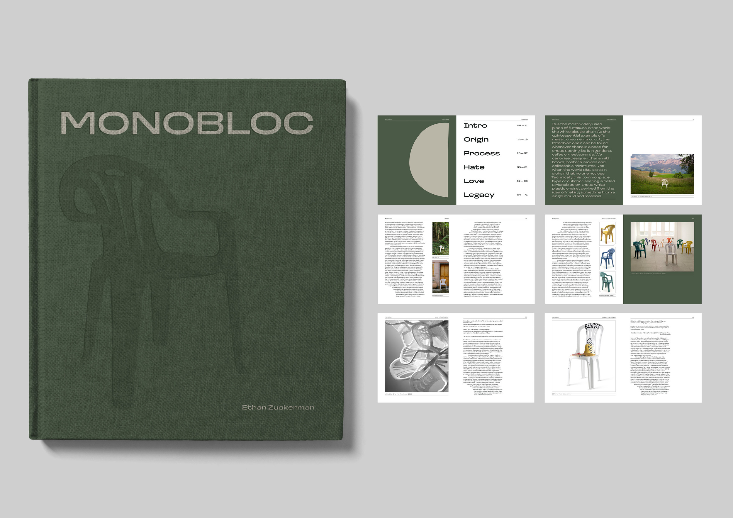 Book layout and cover design by Harriett Smith about and inspired by the Monobloc chair.
