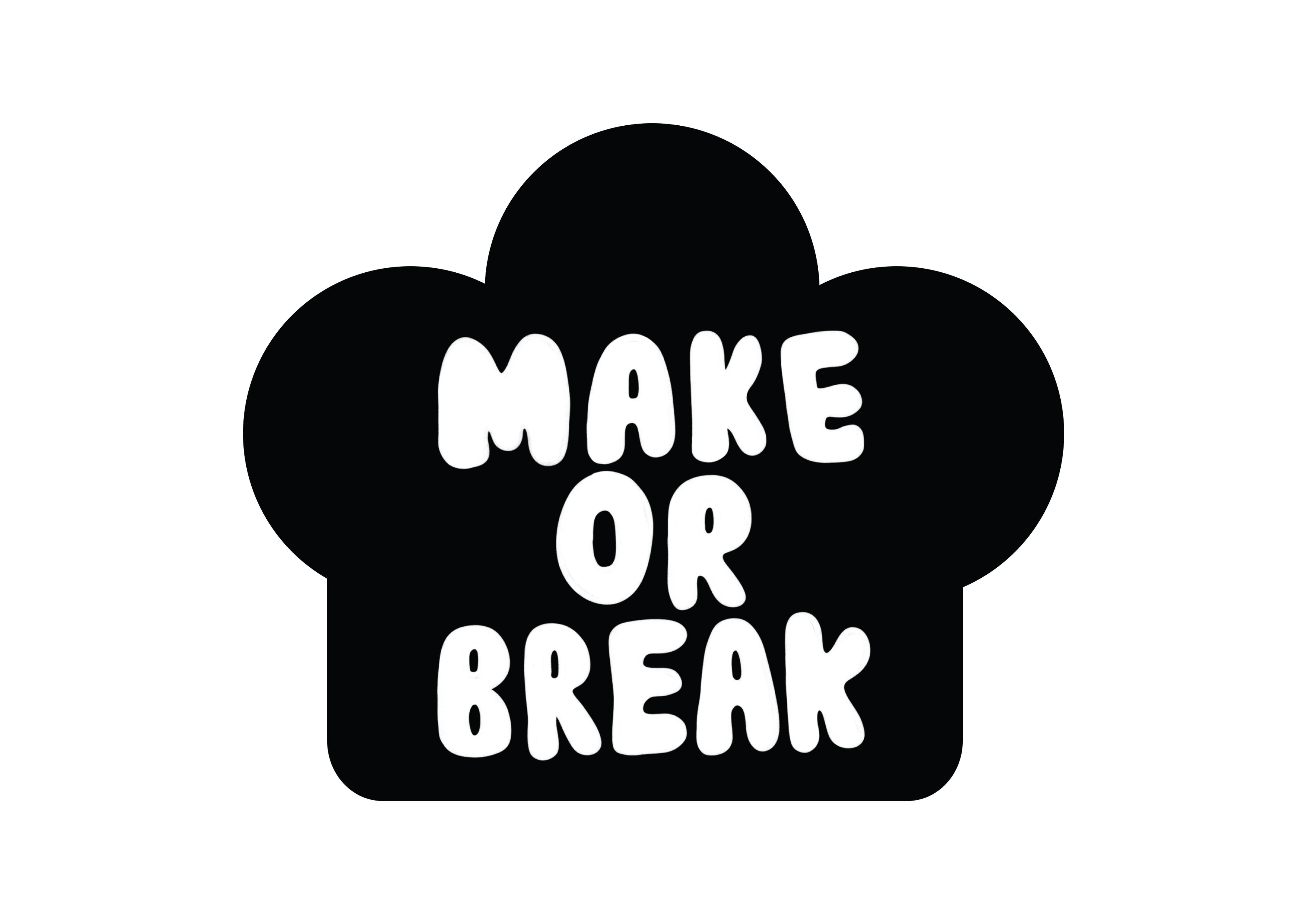 Black and White Make or Break logo, a double meaning logo showing type through a chef's hat and bread to add that baking element! Created by Hattie Holmes