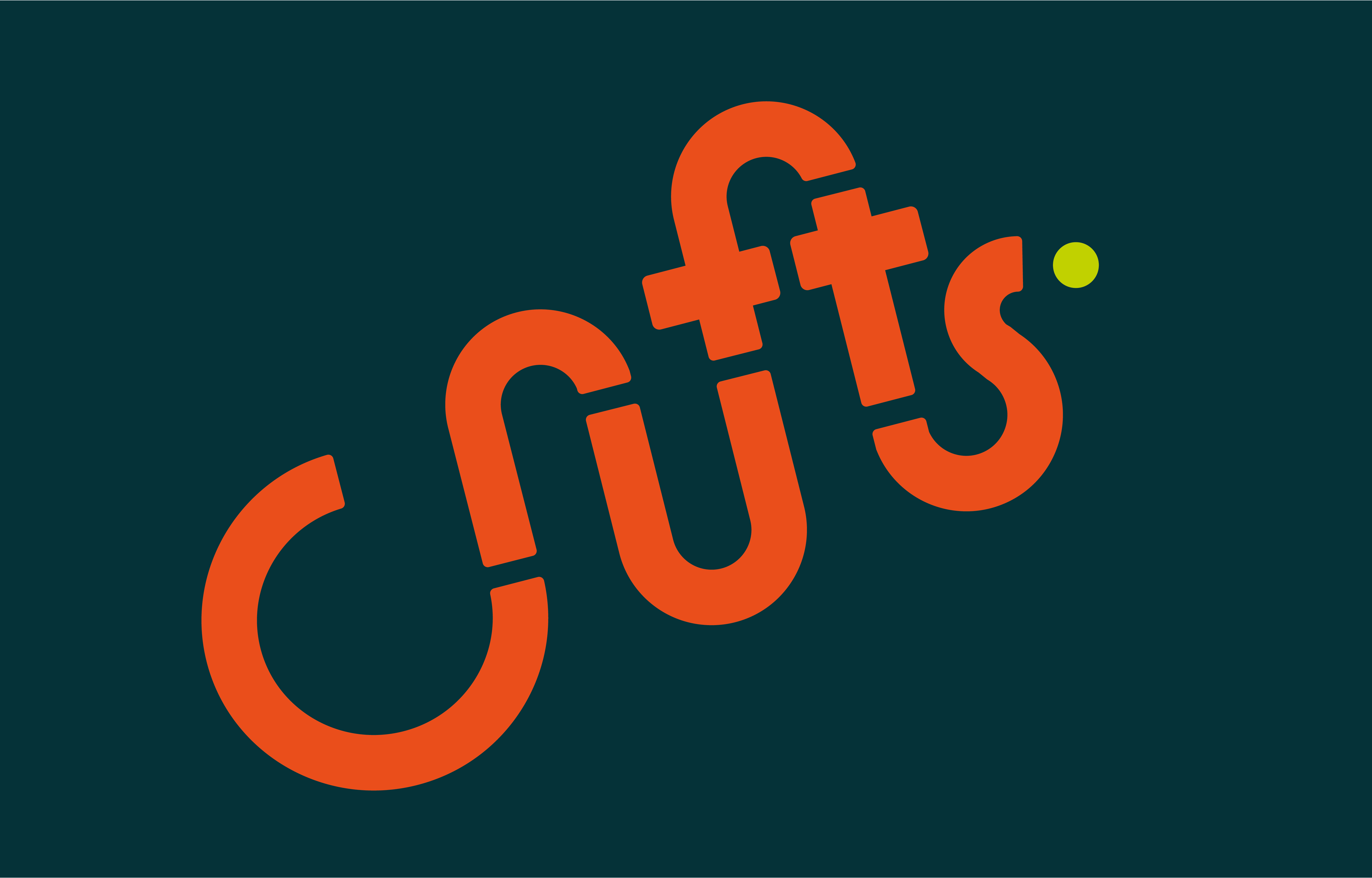 Visual Identity for Crufts, orange text on dark backdrop.