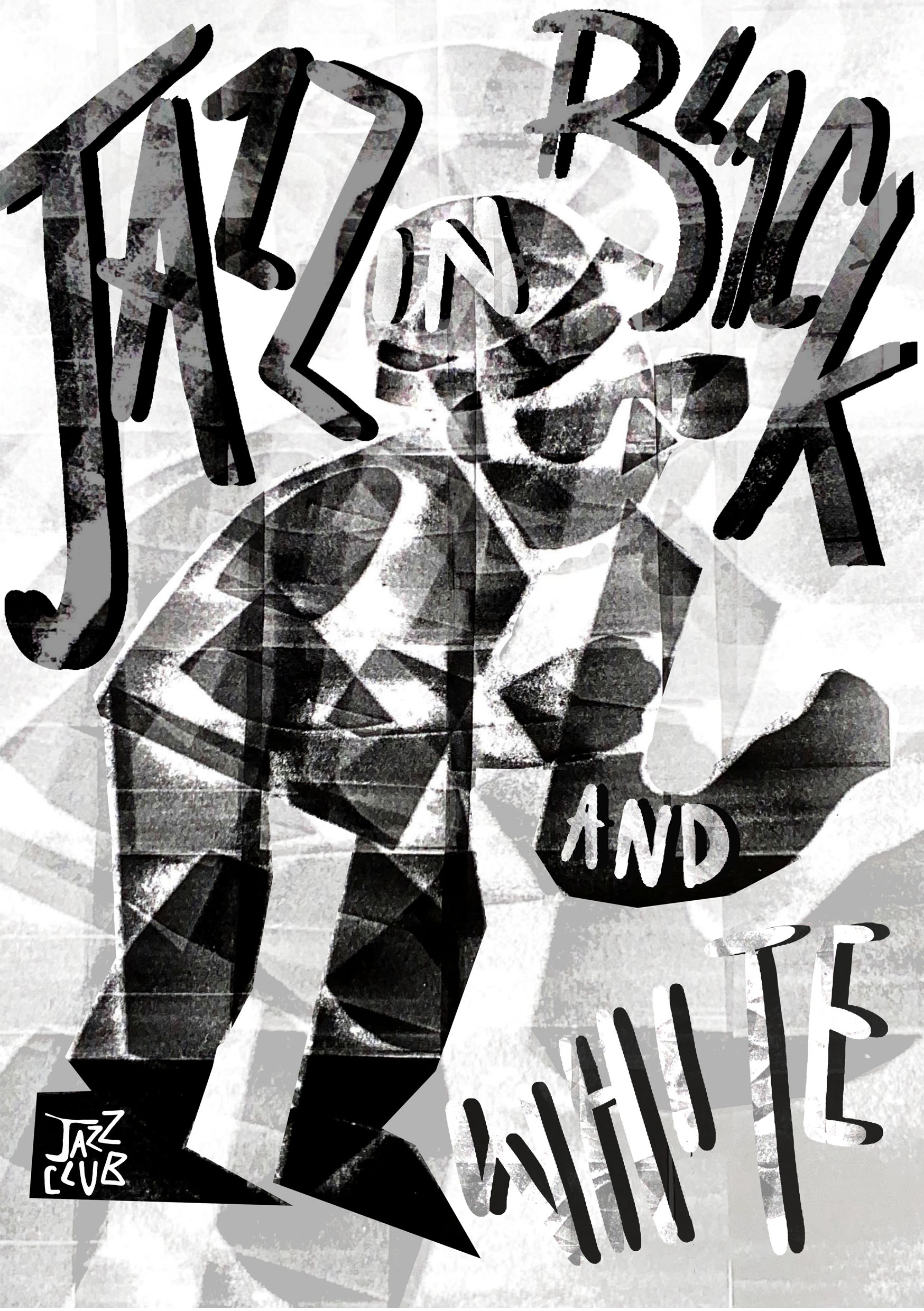 Illustration of a saxophonist jazz club member imagined as a poster.