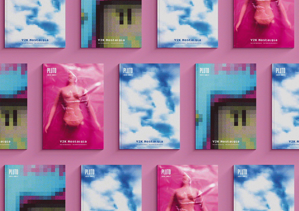 A GIF of mockups of a fashion magazine design by Jordan Fayers. There are several images of different pages within the magazine and the covers.