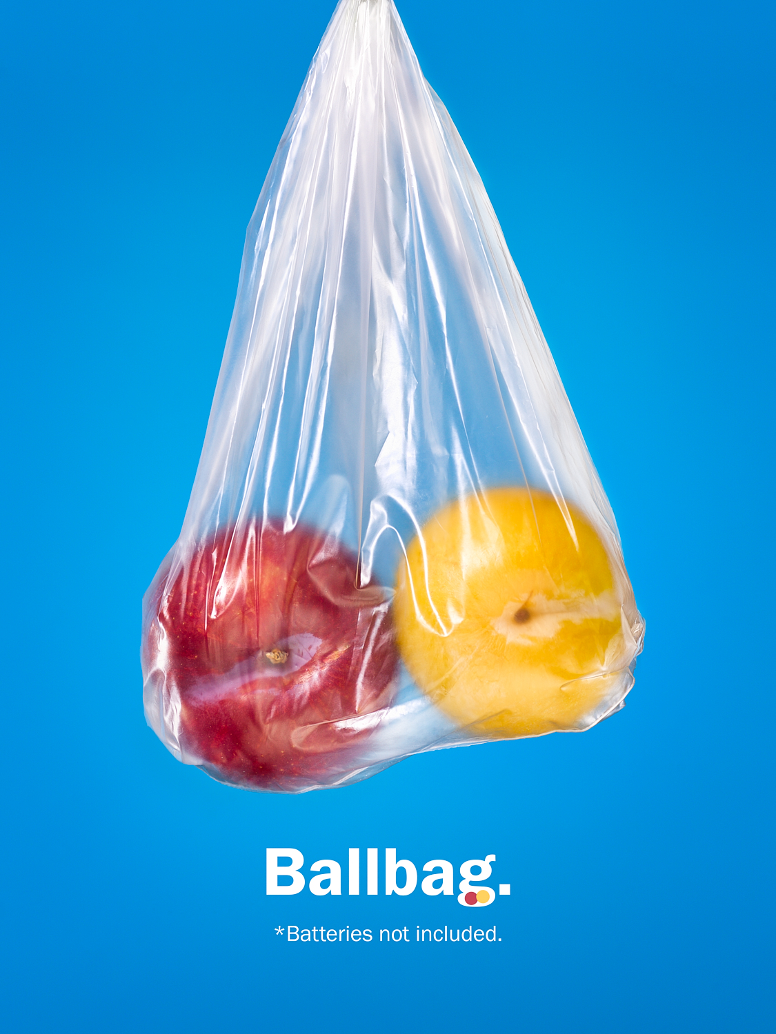 A photograph by Joey Rolph, depicting a plastic bag containing two plums, resembling a "ballbag".