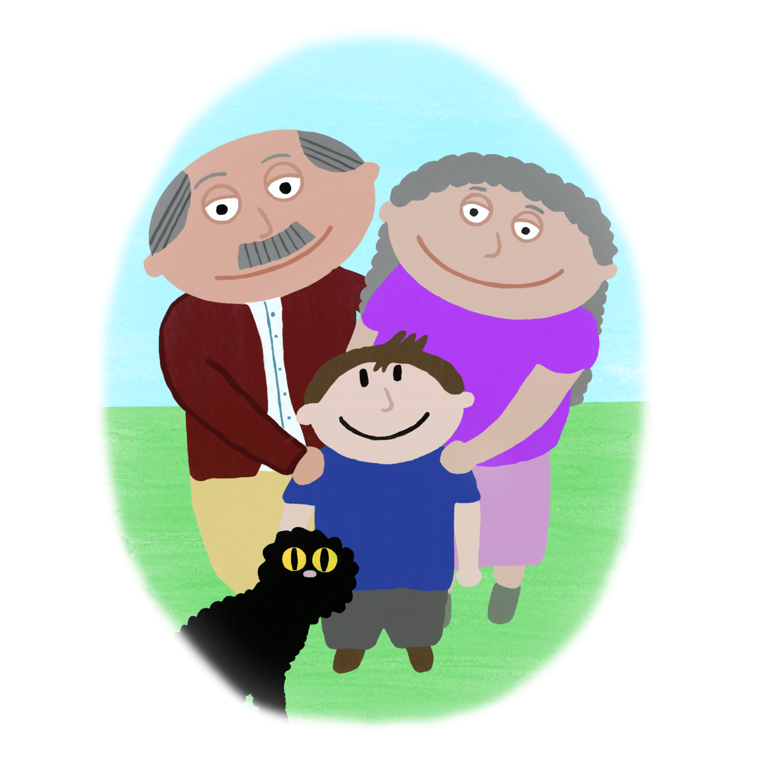 A page illustration taken from 'My Grandpa', a book designed to assist adults in explaining bereavement to younger children. It shows a cartoon boy with both of his grandparents.
