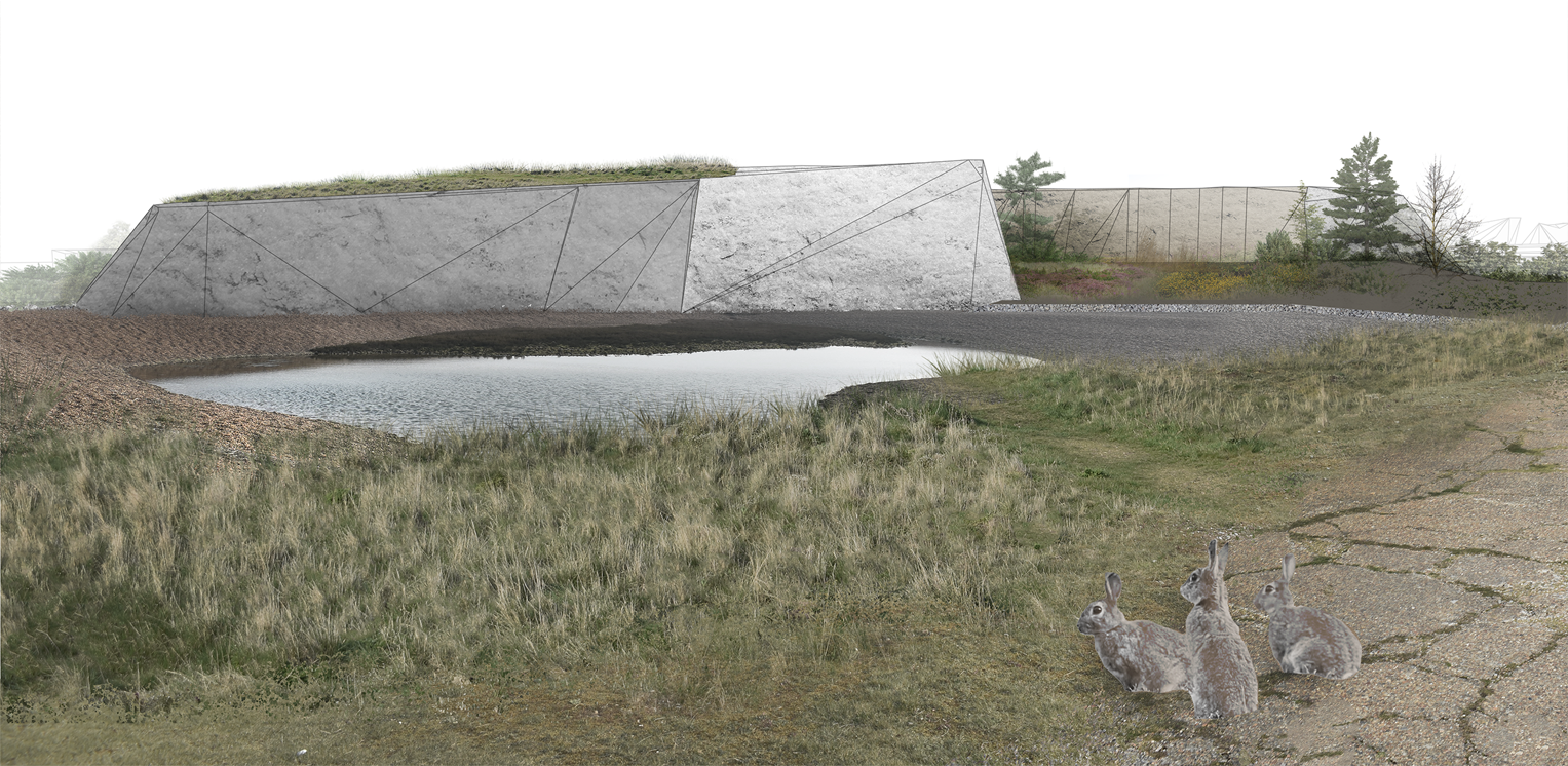 Picture of one of the proposed 'buildings', integrated within the 'natural landscape'.