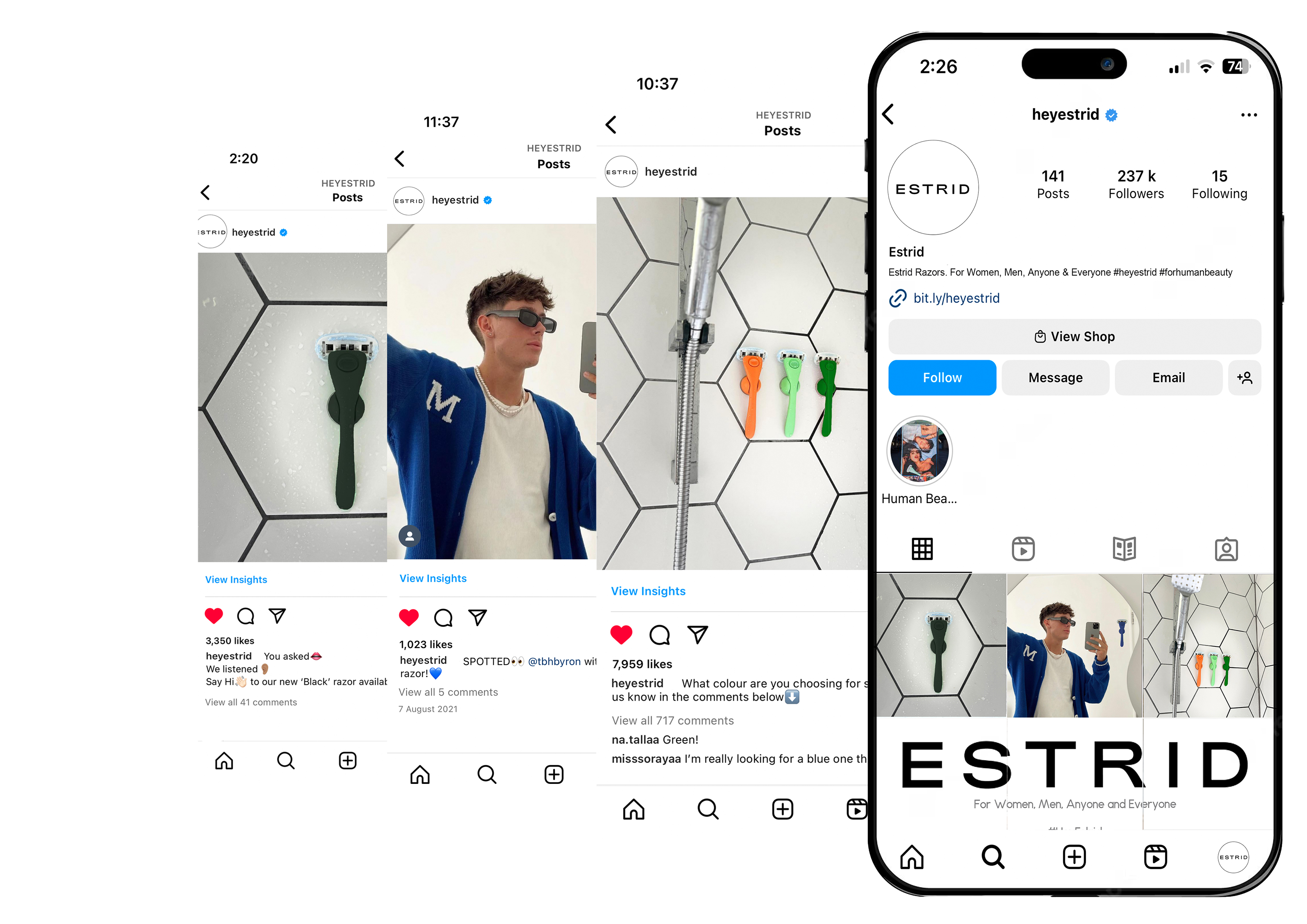 A visual of the content that will be posted on Estrids Instagram Page mocked up onto a phone.