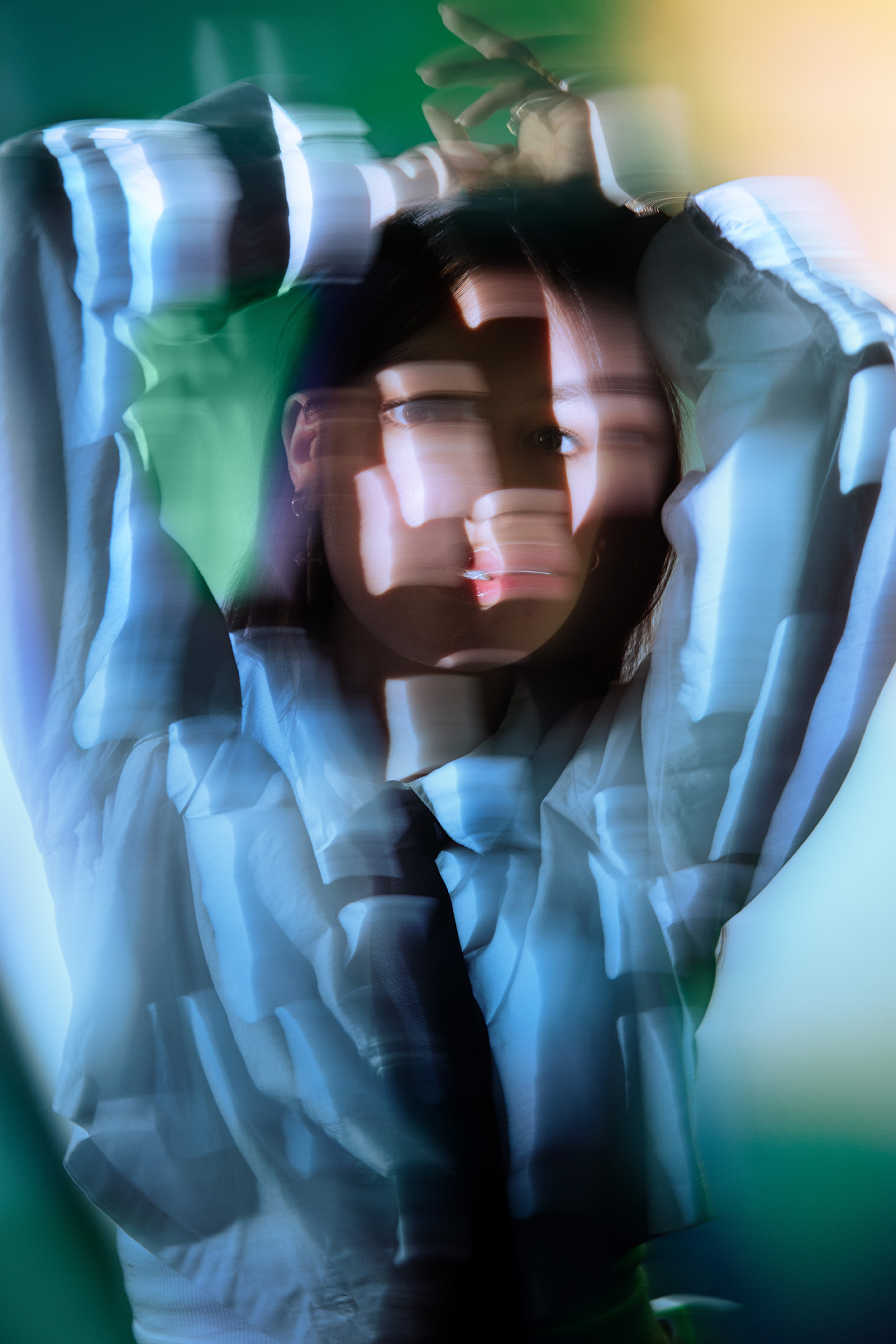 Photography work by Ruby Williams showing a colourful obscured portrait