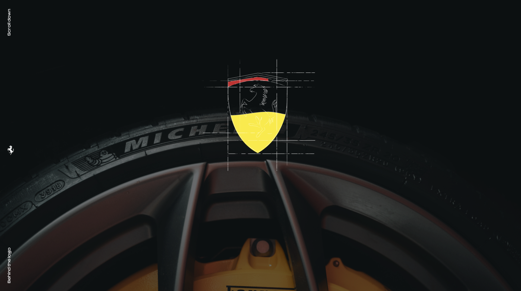 A walkthrough of the live website. Thumbnaul sees part of a wheel on a dark backdrop with sketched up Ferrari logo.