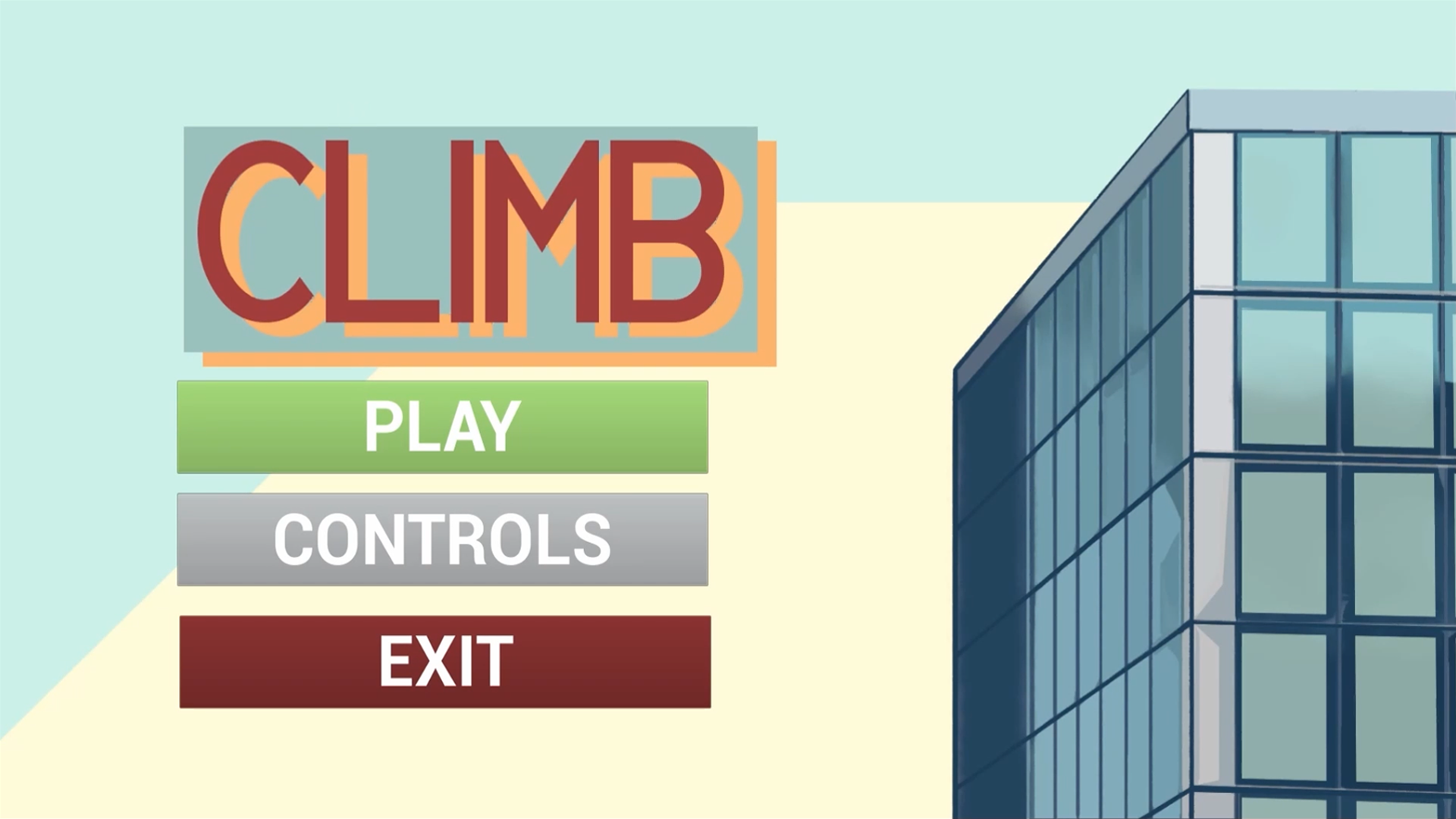 A screenshot of a game title menu for the game Climb linking to a short, edited trailer for the game featuring gameplay.