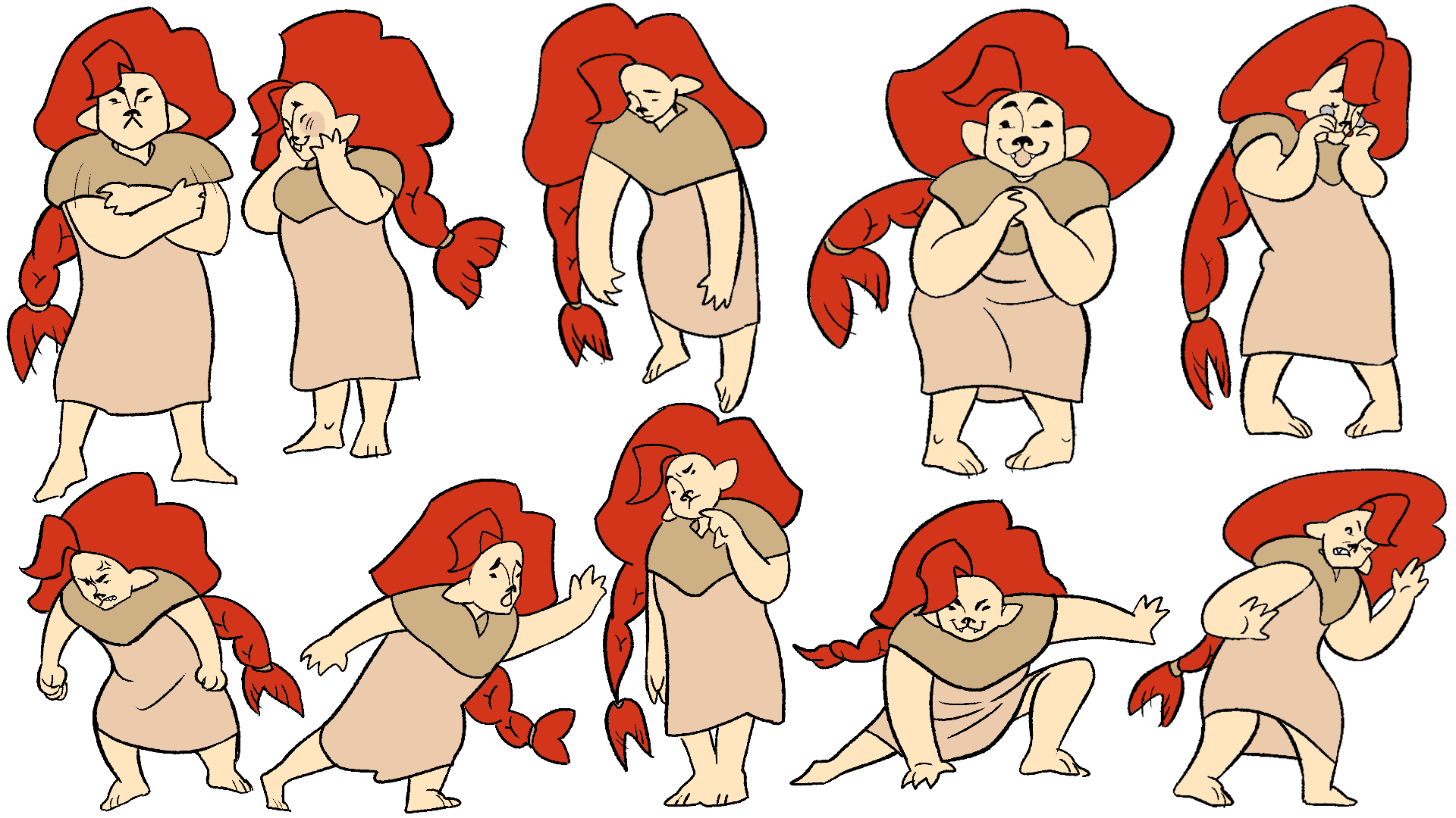 The selkie character Nimue drawn depicting a variety of expressions.